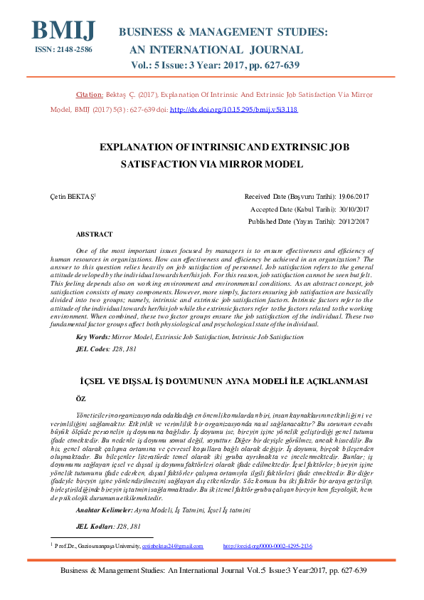 (PDF) EXPLANATION OF INTRINSIC AND EXTRINSIC JOB SATISFACTION VIA ...