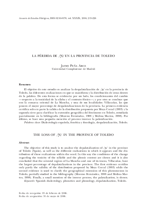 (PDF) La pérdida de /ɲ/ en la provincia de Toledo