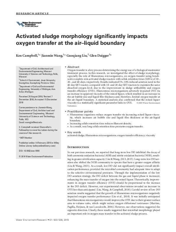 (PDF) Activated sludge morphology significantly impacts oxygen transfer ...