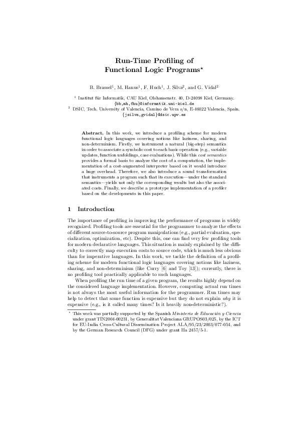 (PDF) Run-time profiling of functional logic programs