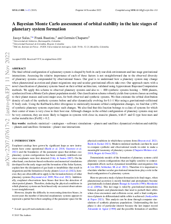 (PDF) A Bayesian Monte Carlo assessment of orbital stability in the ...