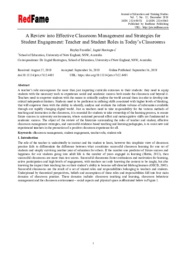(PDF) A Review into Effective Classroom Management and Strategies for ...