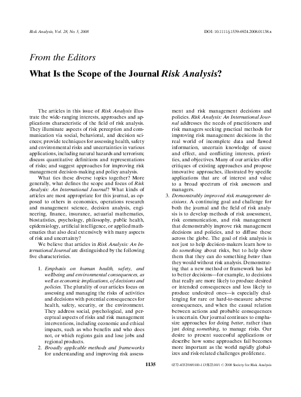 (PDF) What Is the Scope of the Journal Risk Analysis
