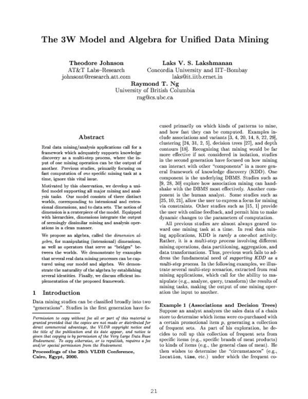 (PDF) The 3w model and algebra for unified data mining
