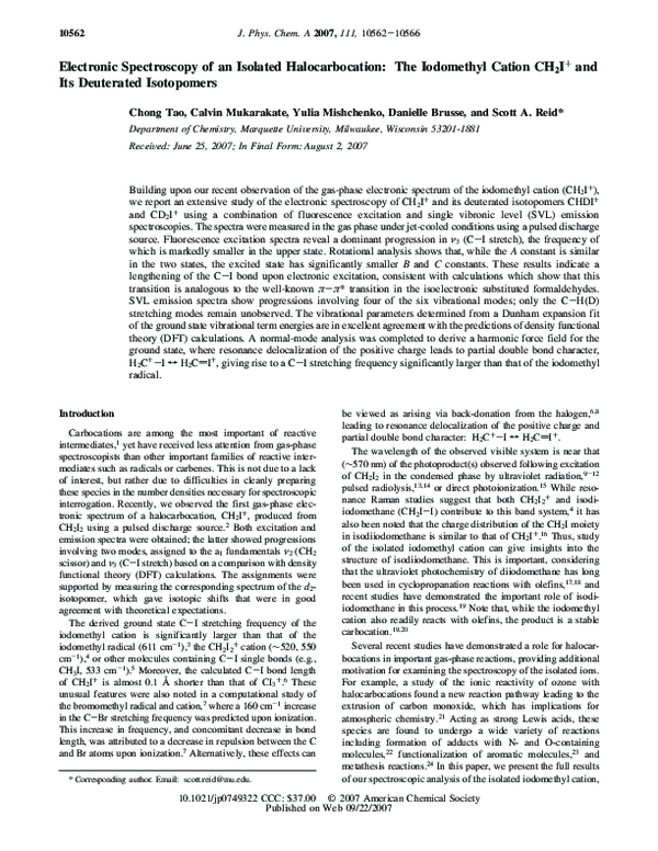 (PDF) Electronic Spectroscopy of an Isolated Halocarbocation: The ...