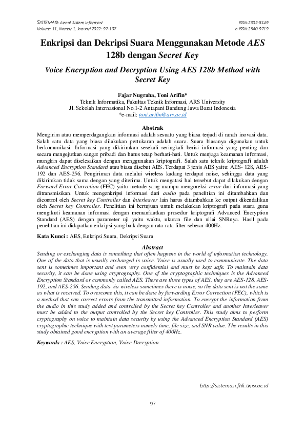 (PDF) Voice Encryption and Decryption Using AES 128b Method With Secret Key