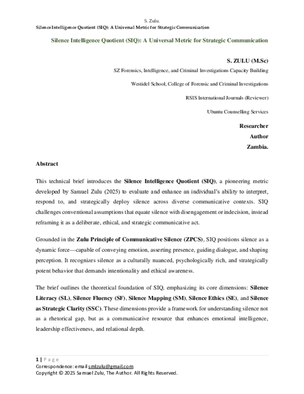 (PDF) Silence Intelligence Quotient (SIQ): A Universal Metric for ...