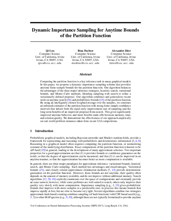 (PDF) Dynamic Importance Sampling for Anytime Bounds of the Partition ...