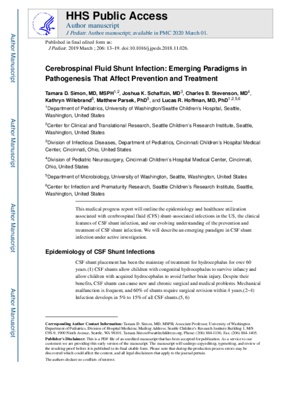 (PDF) Cerebrospinal Fluid Shunt Infection: Emerging Paradigms in ...