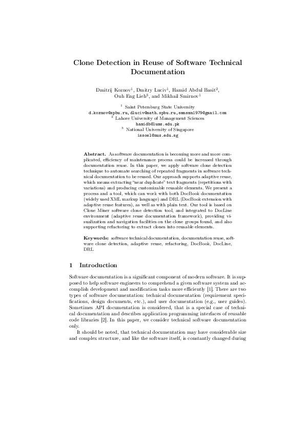 (PDF) Clone Detection in Reuse of Software Technical Documentation