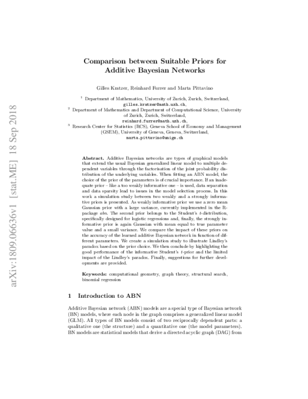 (PDF) Comparison Between Suitable Priors for Additive Bayesian Networks