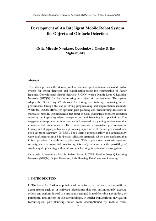 (PDF) Development of An Intelligent Mobile Robot System for Object and ...