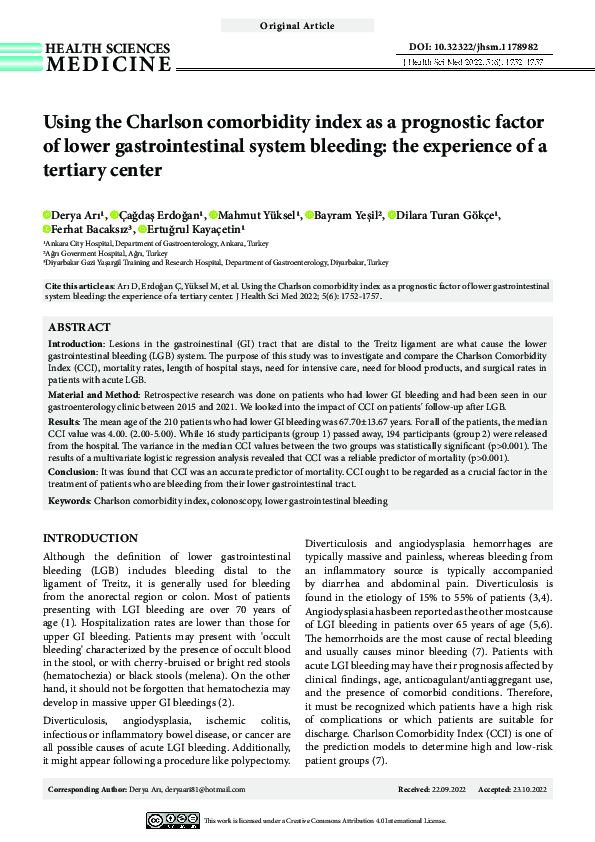 (PDF) Using the Charlson comorbidity index as a prognostic factor of ...