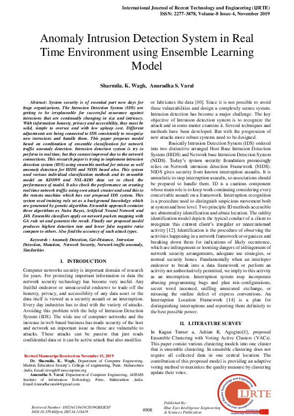 (PDF) Anomaly Intrusion Detection System in Real Time Environment using ...