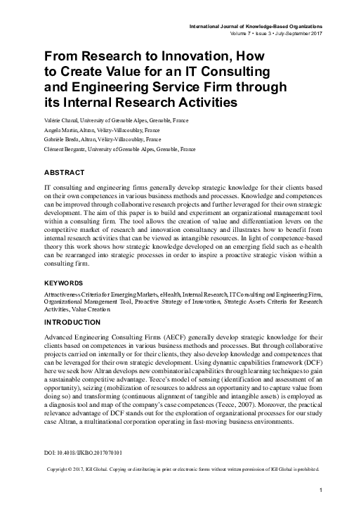 (PDF) From Research to Innovation, How to Create Value for an IT ...