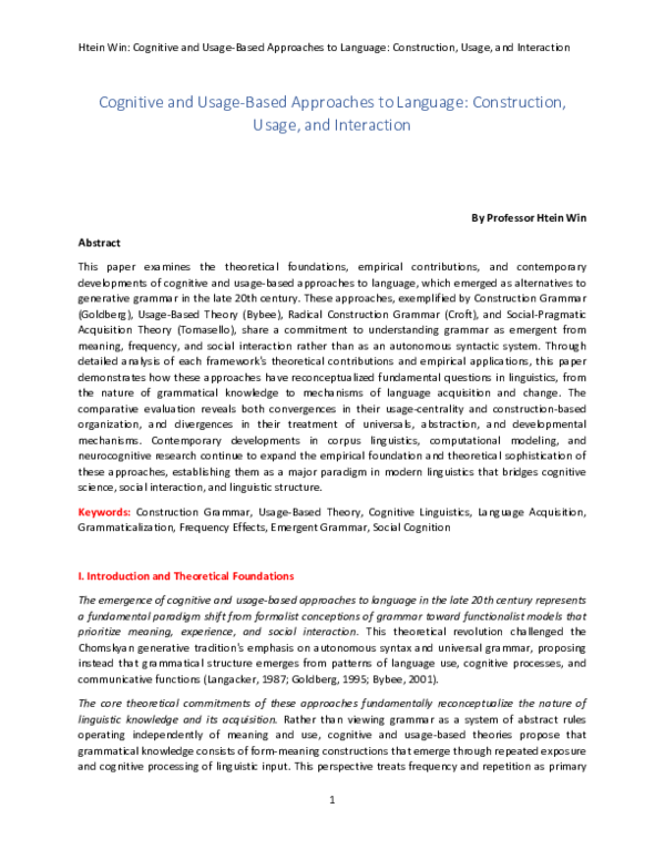 (PDF) Cognitive and Usage-Based Approaches to Language: Construction ...