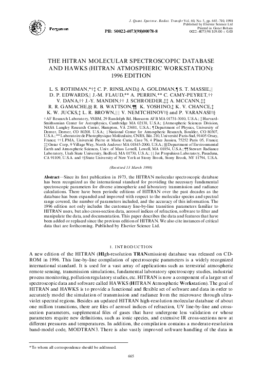 (PDF) The Hitran Molecular Spectroscopic Database and Hawks (Hitran ...