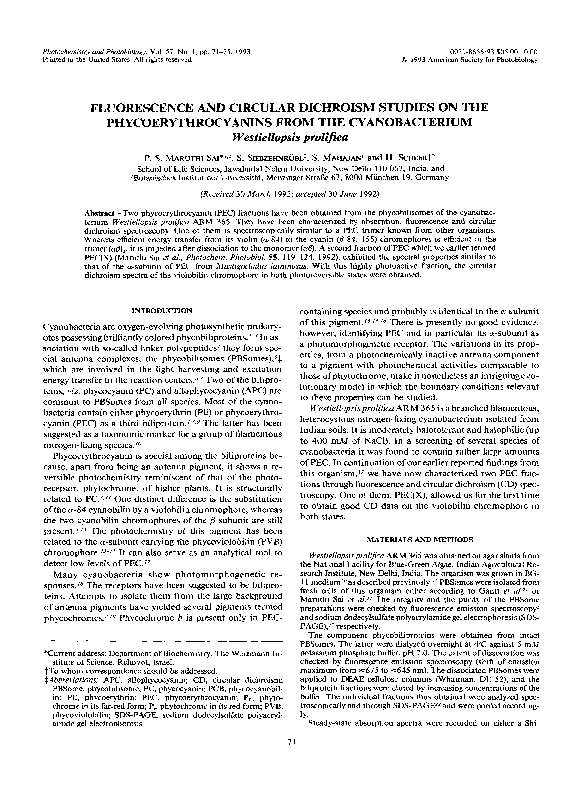 (PDF) Fluorescence and Circular Dichroism Studies on the ...