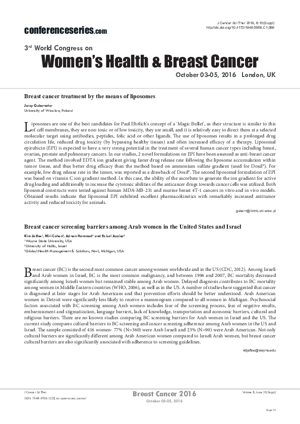 (PDF) Breast cancer screening barriers among Arab women in the United ...