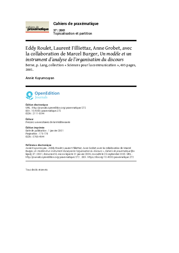 (PDF) Eddy Roulet, Laurent Filliettaz, Anne Grobet, avec la ...