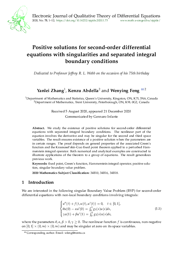 (PDF) Positive solutions for second-order differential equations with ...