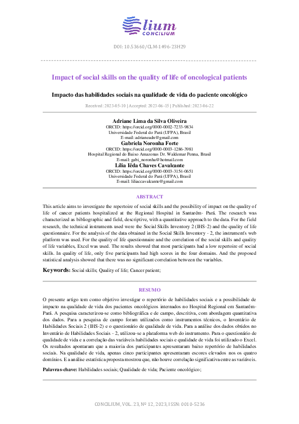 (PDF) Impact of social skills on the quality of life of oncological ...