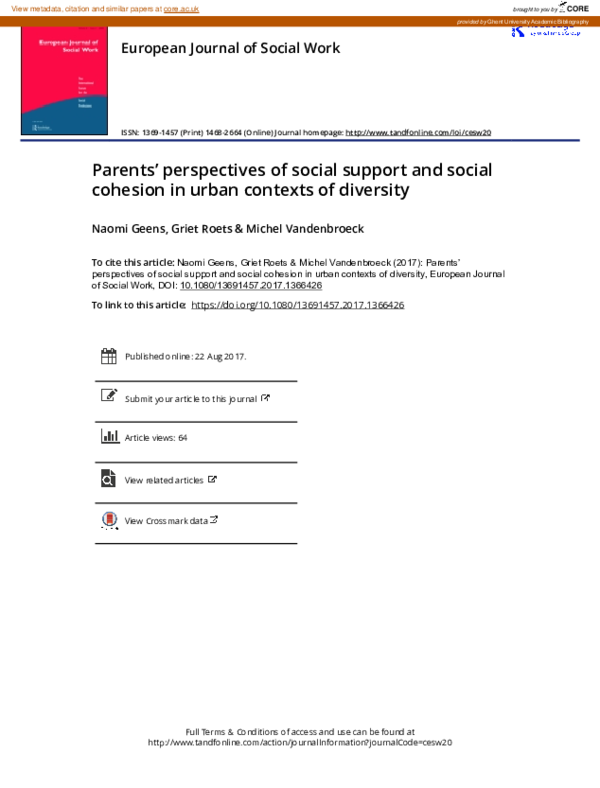 (PDF) Parents’ perspectives of social support and social cohesion in ...