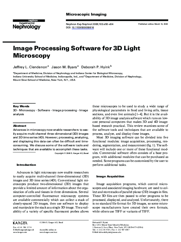 (PDF) Image Processing Software for 3D Light Microscopy