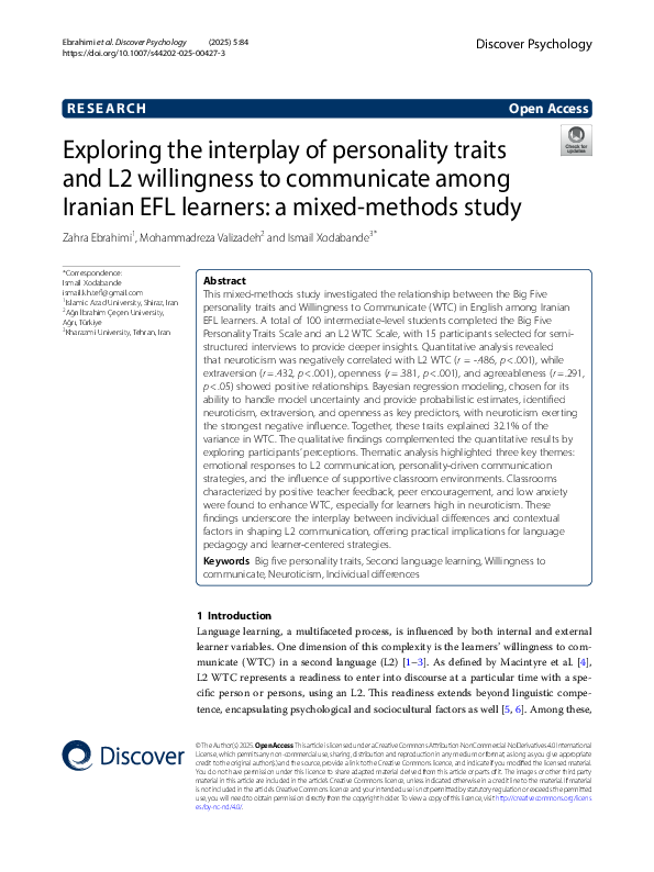 (PDF) Exploring the interplay of personality traits and L2 willingness ...