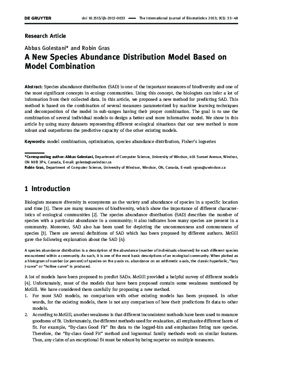 (PDF) A New Species Abundance Distribution Model Based on Model Combination
