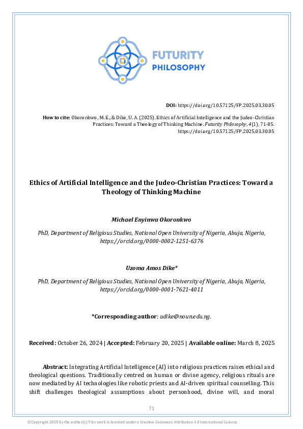 (PDF) Ethics of Artificial Intelligence and the Judeo-Christian ...