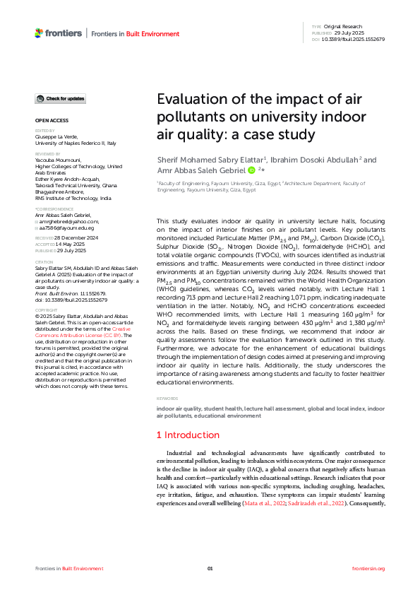 (PDF) Evaluation of the impact of air pollutants on university indoor ...