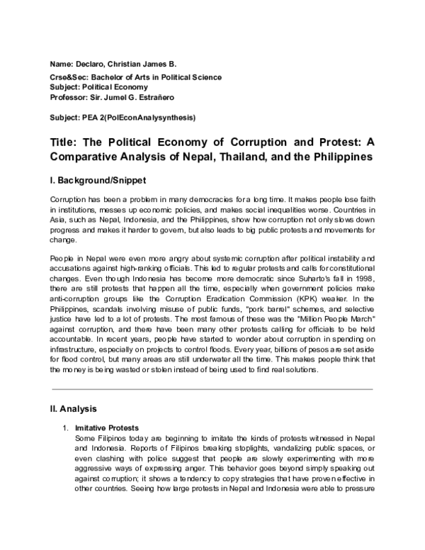 (PDF) The Political Economy of Corruption and Protest: A Comparative ...