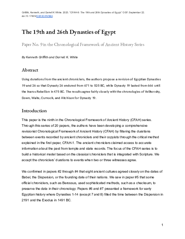 (PDF) Chronological Framework of Ancient History - 9: Dynasties 19 and 26