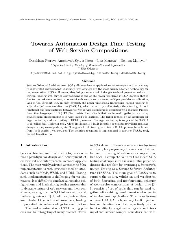 (PDF) Towards Automation Design Time Testing of Web Service Compositions