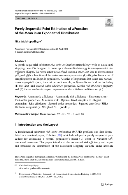 (PDF) Purely Sequential Point Estimation of a Function of the Mean in ...
