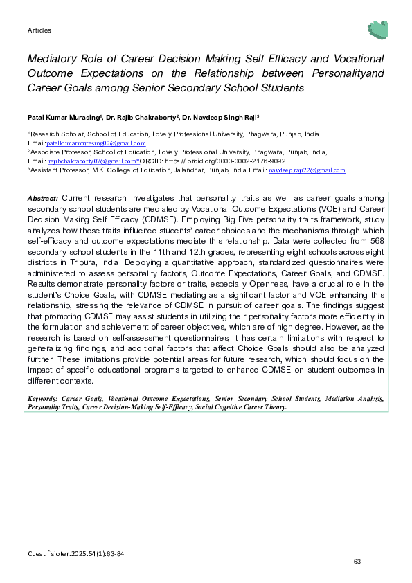 (PDF) Mediatory Role of Career Decision Making Self Efficacy and ...
