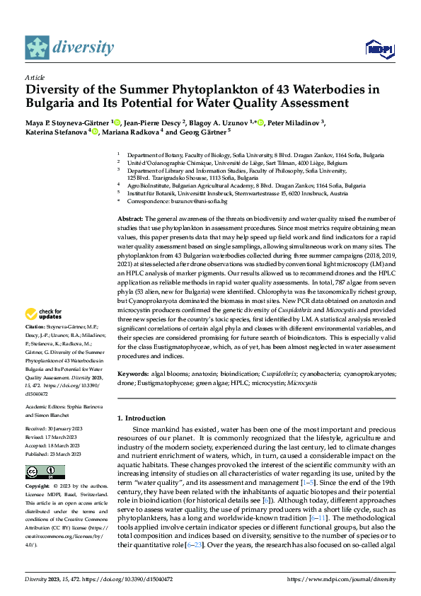 (PDF) Diversity of the Summer Phytoplankton of 43 Waterbodies in ...