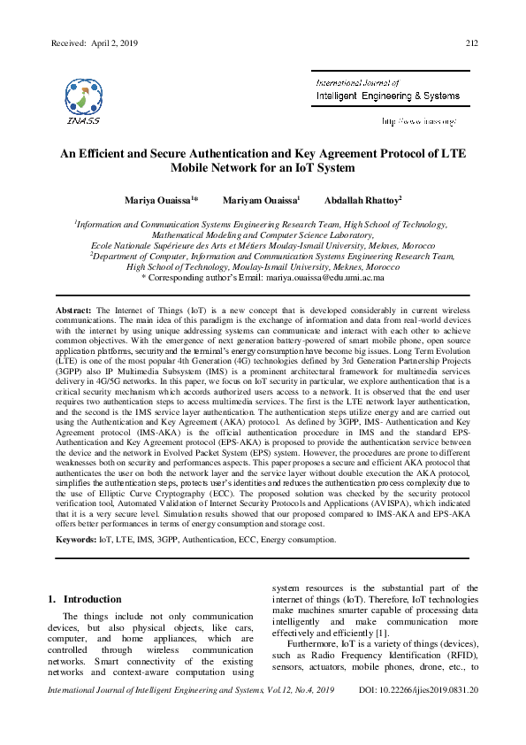 (PDF) An Efficient and Secure Authentication and Key Agreement Protocol ...