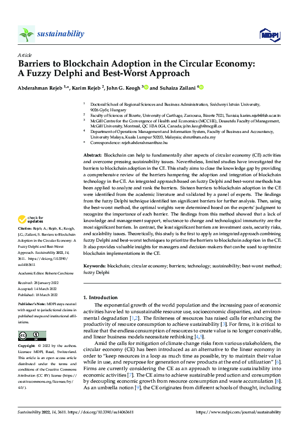 (PDF) Barriers to Blockchain Adoption in the Circular Economy: A Fuzzy ...