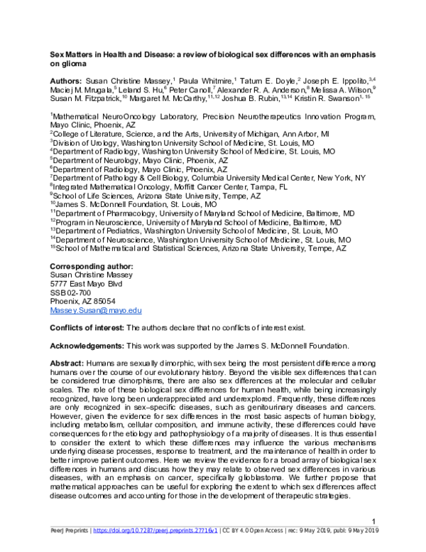 (PDF) Sex Matters in Health and Disease: a review of biological sex ...
