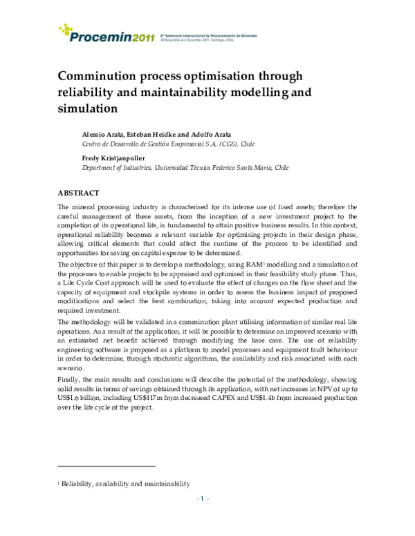 (PDF) Comminution process optimisation through reliability and ...