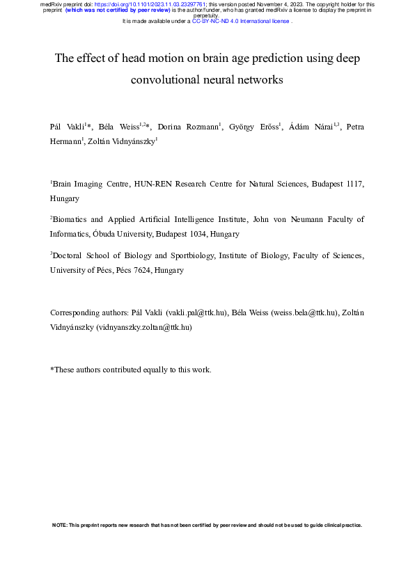 (PDF) The effect of head motion on brain age prediction using deep ...