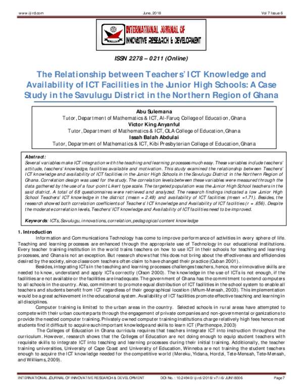 (PDF) The Relationship between Teachers’ ICT Knowledge and Availability ...
