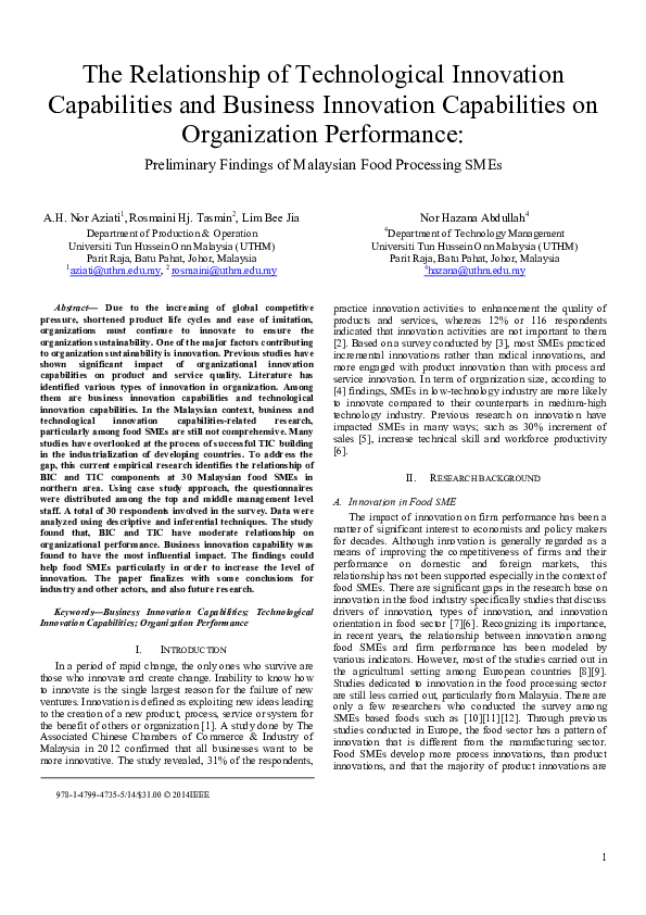 (PDF) The relationship of technological innovation capabilities and ...