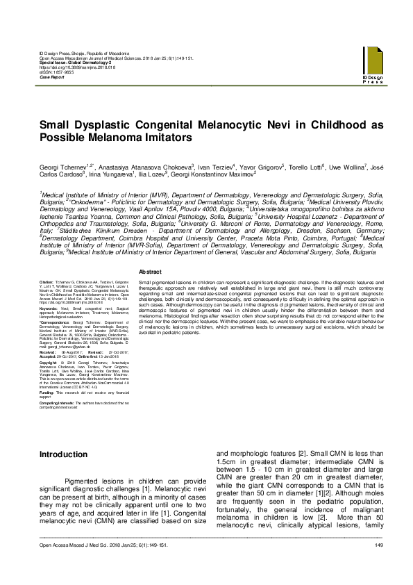 (PDF) Small Dysplastic Congenital Melanocytic Nevi in Childhood as ...