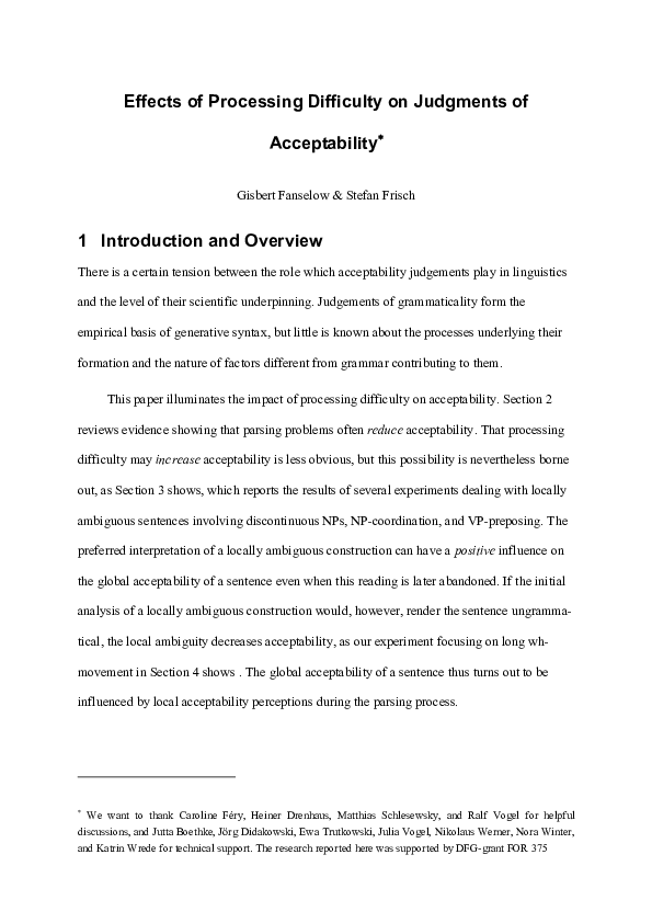 (PDF) Effects of Processing Difficulty on Judgements of Acceptability