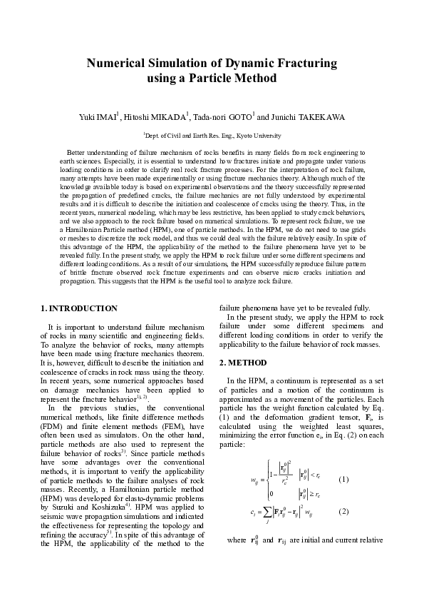(PDF) Numerical Simulation of Dynamic Fracturing Using a Particle Method