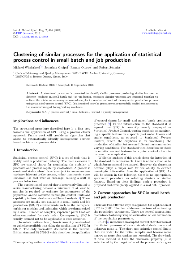 (PDF) Clustering of similar processes for the application of ...
