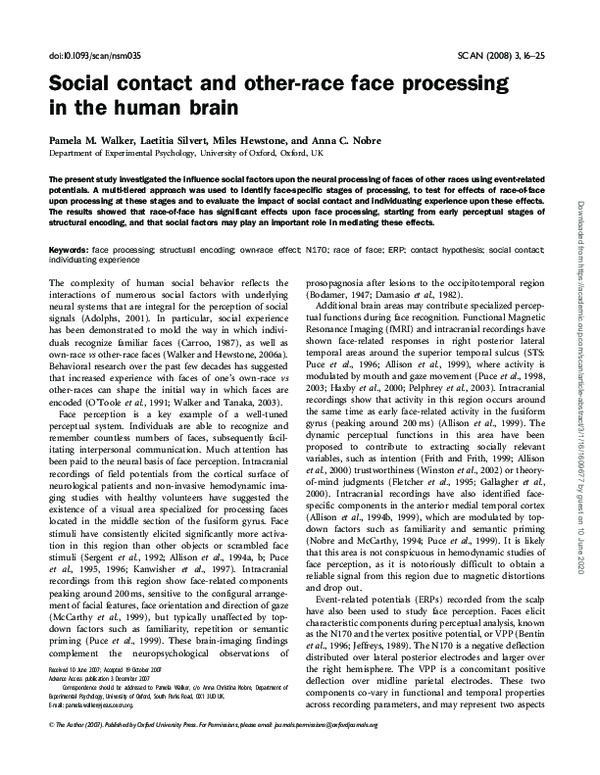 (PDF) Social contact and other-race face processing in the human brain